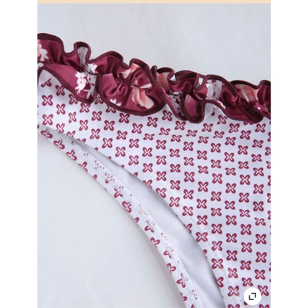 NWT Patchwork Floral Ruffle Cut out Bikini Set S $25 Cider boho hippie - Picture 3 of 5